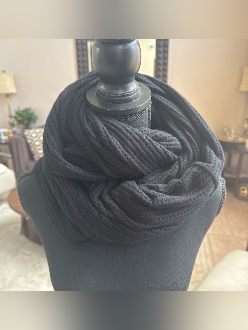 Beyond Yoga Black waffle knit Infinity Scarf
